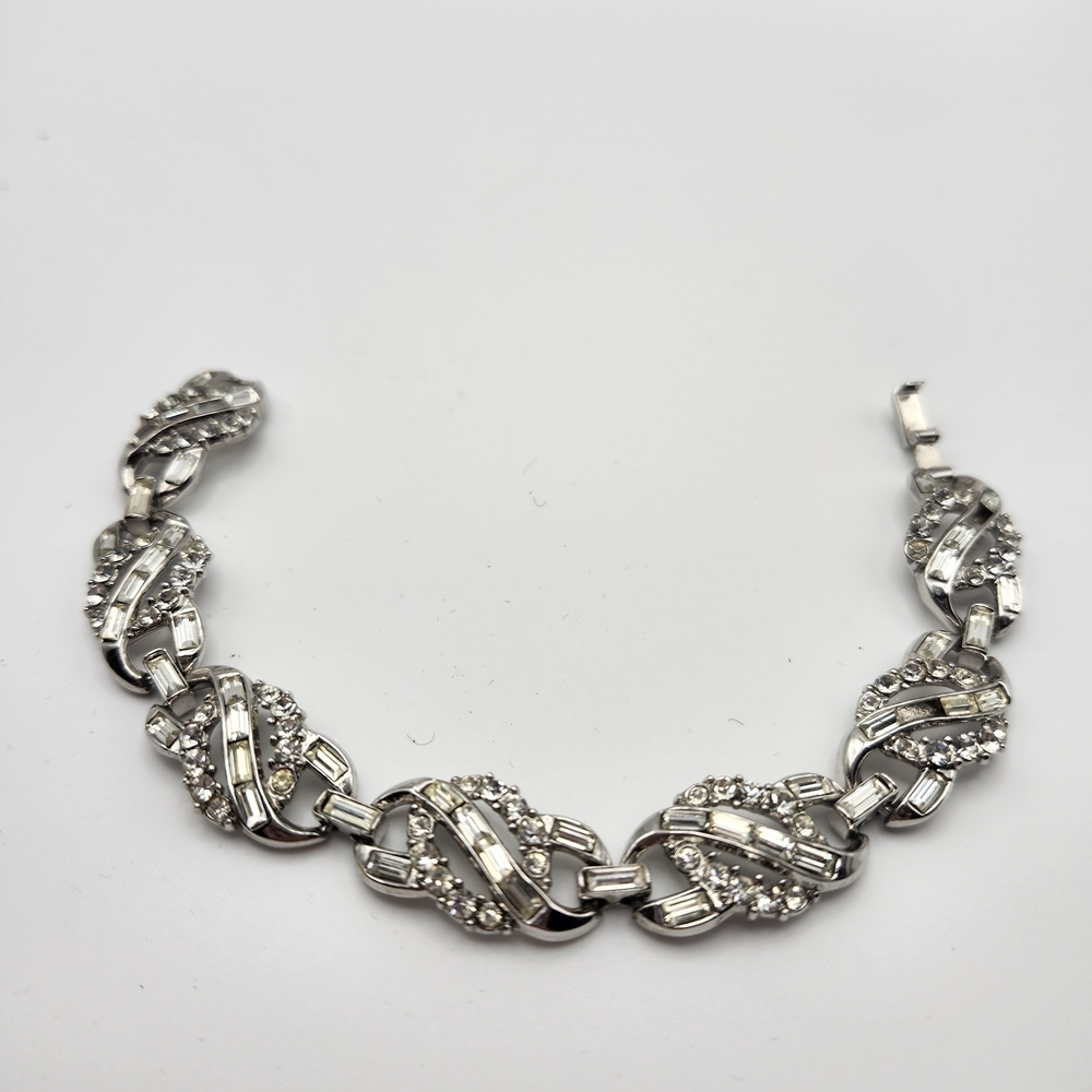 Dazzling Vintage Silver And rhinestone Trafari Bracelet - Picture 2 of 3